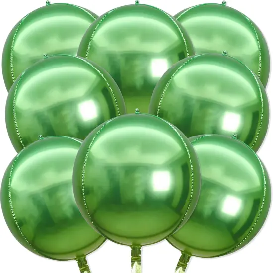 8 Pcs Gradient Green Balloons, 22 Inch Large 4D Round Metallic Chrome Foil Mylar Balloons for Birthday Party Decorations Christmas Baby Shower Engagement Spring Summer Jungle Green Party Supplies {1}