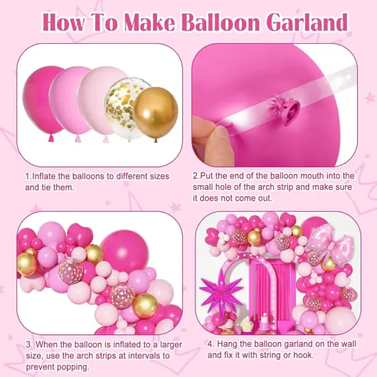 144 Pcs Princess Pink Balloon Garland Arch Kit (Makeup) {4}