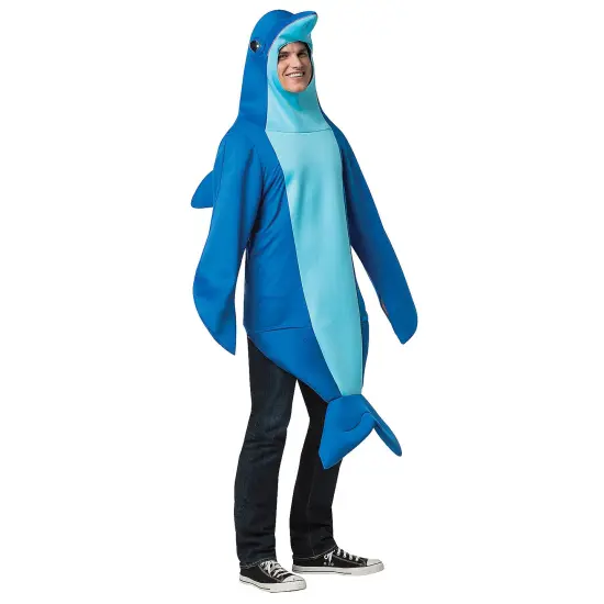 Adult Dolphin Costume One Piece Bodysuit with Flippers and Hood {2}