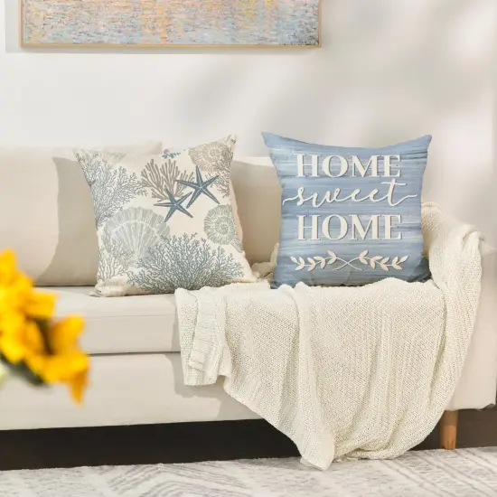 colorlife Summer Take Me to The Beach Coral Starfish Throw Pillow Covers, 18 x 18 Inch Home Sweet Home Motto Blue Cushion Case for Sofa Couch Set of 4 {5}