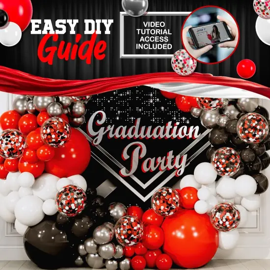 ALL-IN-1 Red Black and White Balloon Arch Kit for Red and Black Birthday Party Decorations &ndash; Red and Black Balloons for White Black and Red Balloon Garland Kit &ndash; Graduation Black and Red Balloons {2}