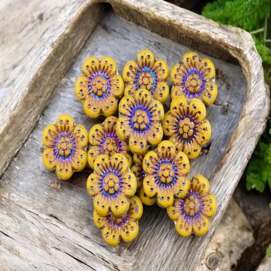 *12* 14mm Matte Opaque Goldenrod Yellow Sliperit Wildflower Beads {2}