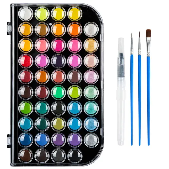 40+8 Watercolor Paint Set, Washable Water Color Paint Sets for Kids Adult Beginner, Non-toxic Watercolors with 3 Brushes 1 Refillable Water Brush Pen and Palette, Artists Watercolor Set, Art Supplies {1}