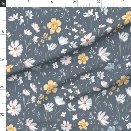 Various Fabrics by the Yard or Fat Quarter Spring Floral Modern Botanical Buttercup Cosmos Garden Hydrangea Slate Yellow Custom Printed Fabric by Spoonflower {1}