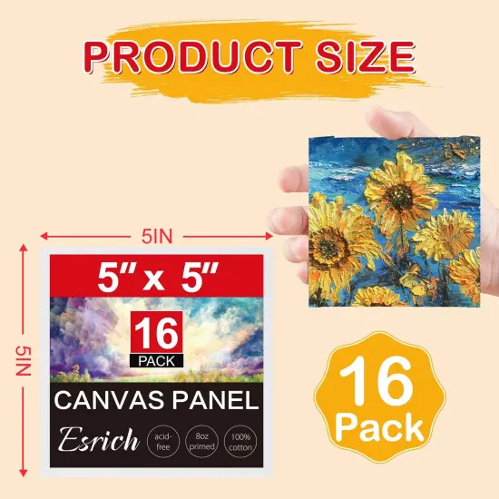 Canvas Boards for Painting, 16 Pack Canvases for Painting 5x5 100% Cotton Small Paint Canvas Primed Acid Free Mini Blank Canvas Panels for Oil Paint,Watercolor,Acrylic Paint,Gouache&Tempera. {4}