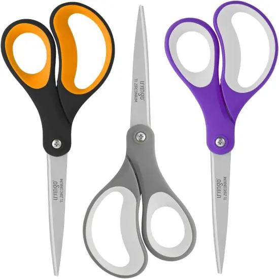 Scissors All Purpose, Student School Scissors, Sharp Titanium Coated Stainless Steel Shears for High Middle School Teacher Crafting, Office Home Sewing Cutting Fabric, 8 inch 3 Pack {1}