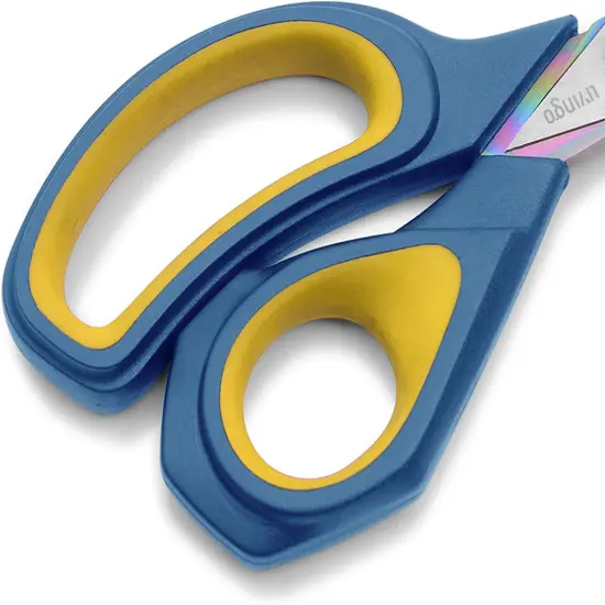 2 Pack Sharp Fabric Scissors - Heavy Duty Scissors All Purpose, Titanium Coated Forged Sewing Shears for Tailor Dressmaking Crafting Cutting Clothes Leather, 8.5" & 9.5", Blue & Yellow {4}