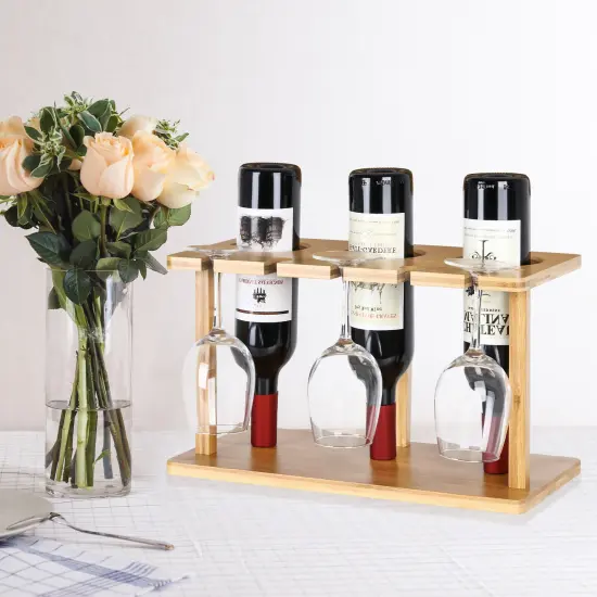 Wood Wine Rack And Wine Glass Holder Bottle Storage Stand Holder for Bar Kitchen {6}