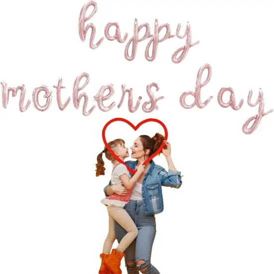 Happy Mother’s Day Letter Balloons Kit Script Letter Balloon Decorations 18” Letter Foil Balloon Set Happy Mother's Day Best Mom Balloon Set Heart Shape Crown Set Decoration for Mother's Day Family {5}