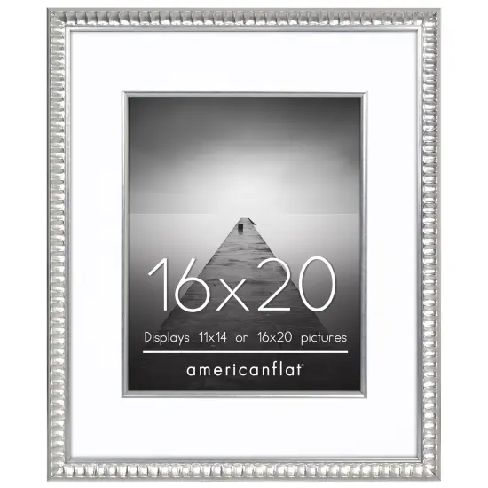Americanflat 16x20 Picture Frame with Decorative Inner Mat Accent - Use as 11x14 photo frame with the Mat or as 16x20 frame without the Mat - Statement Frame with Polished Plexiglass {1}