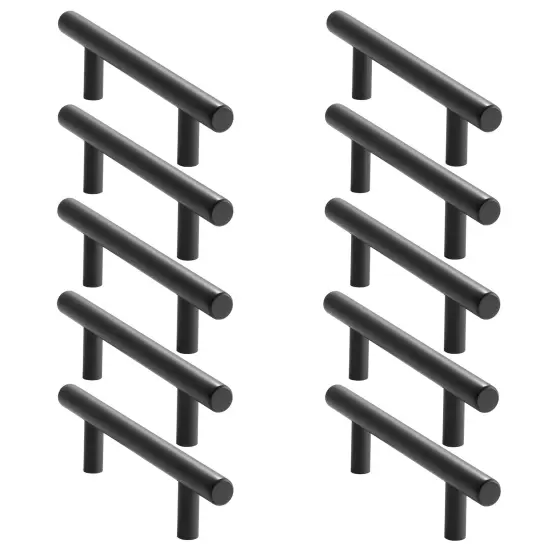 Cauldham Solid Stainless Steel Euro Cabinet Pull Matte Black (3-3/4" Hole Centers) - 10 Pack {3}