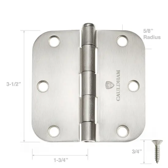 Cauldham Heavy-Duty 3-1/2" Interior Door Hinges with 5/8" Radius Corners - Satin Nickel {4}