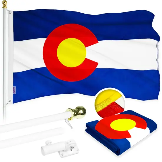 G128 - 6 Feet Tangle Free Spinning Flagpole (White) Colorado Flag Brass Grommets Embroidered 3x5 ft (Flag Included) Aluminum Flag Pole {1}
