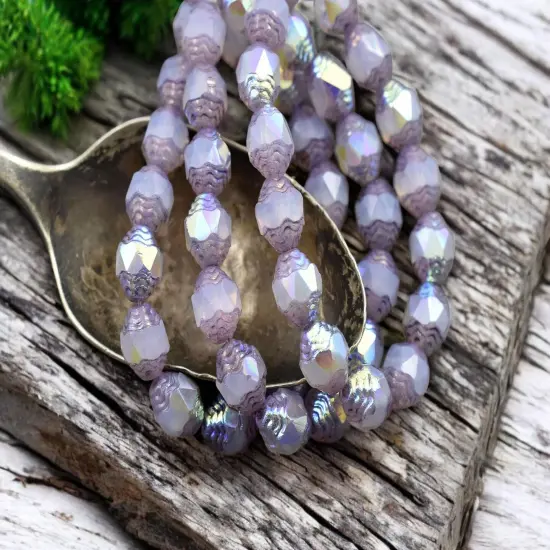 *15* 6x8mm Purple AB Washed Thistle Oval Cathedral Beads {3}