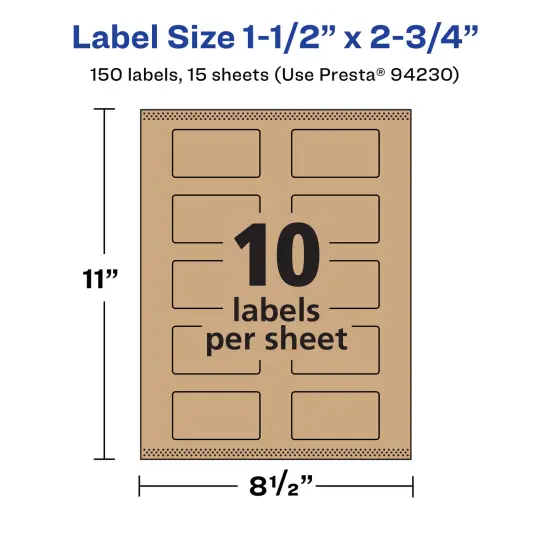 Avery Kraft Brown Rectangle Labels with Sure Feed, 1.5" x 2.75" {5}