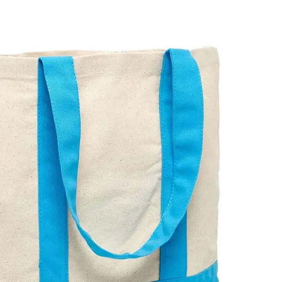 Chic Canvas Tote Bag with Two-Tone Accent 14 5/16" x 4 1/4" x 12 1/2" Sky Blue / Natural {5}