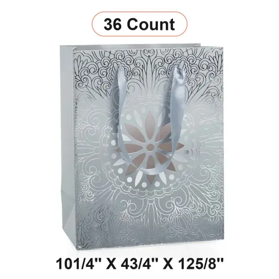 Medallion Euro Totes 10 1/4'' x 4 3/4'' x 12 5/8'' for Gifts and Events Silver {1}