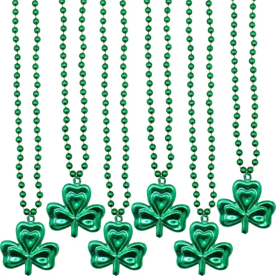 4E's Novelty 12 Pcs St Patricks Day Beads Necklace Bulk Green Shamrock Beads for Irish Party Favors & Supplies, Costume Accessories {1}