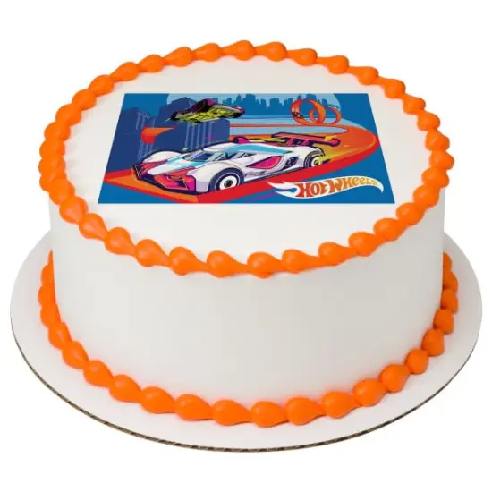 Hot Wheels Race to Win! PhotoCake&reg; Edible Cake Topper Icing Image for 8 inch round cake or larger {1}