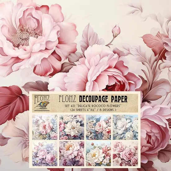Decoupage Paper Pack (24 Sheets 6"x6") Delicate Rococo Flowers # Vintage Styled Pattern Paper for Decoupage, Craft and Scrapbooking {1}
