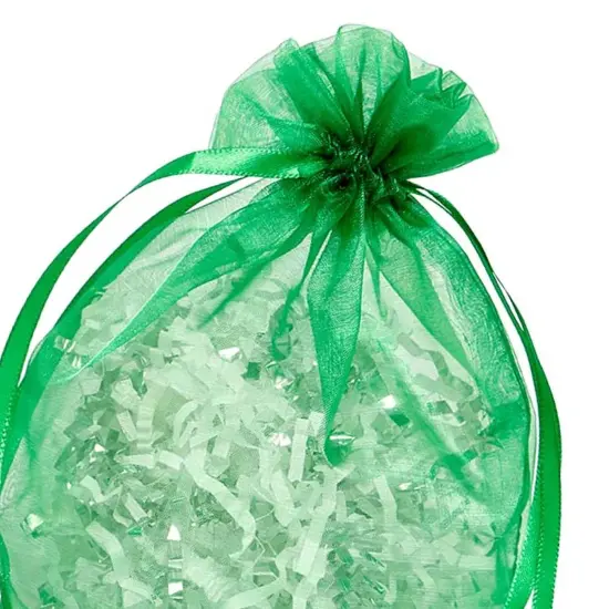 Wide Round Flat Bottom Organza Bags 6 1/2 '' X 4 '' X 7 '' for Gift Packaging Emerald {4}