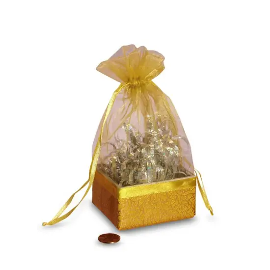 Box On The Bottom Organza Bags 2 1/2 '' X 2 7/8 '' X 6 1/2 '' Decor Gold {2}
