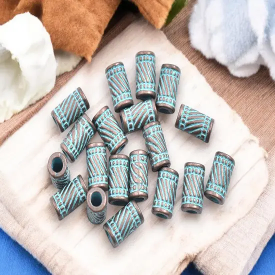 *50* 11x6mm Copper Patina Tube Beads {2}