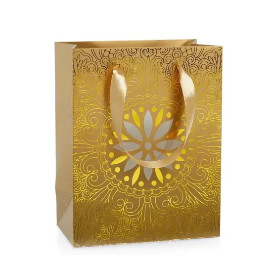 10 1/4'' x 4 3/4'' x 12 5/8'' Medallion Euro Totes for Stylish Gift Bags Gold {2}