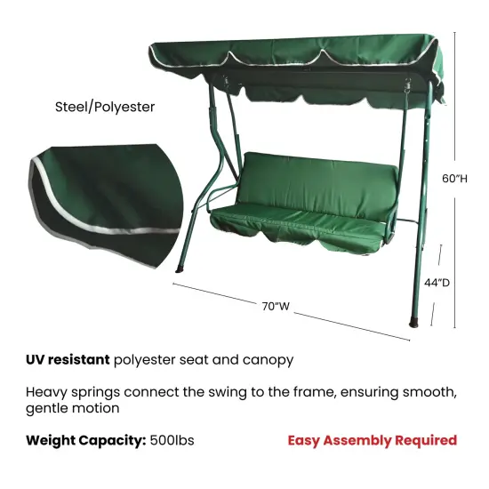 Northlight 3-Seater Outdoor Patio Swing with Adjustable Canopy - Green {5}
