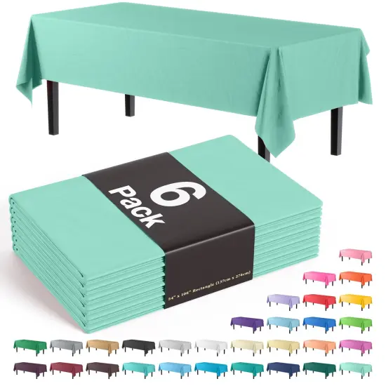 Exquisite 6-Pack Premium Plastic Tablecloth 54in. x 108in. Rectangle Plastic Table Cover Mint {1}