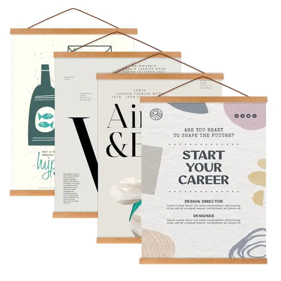 4 Pack Magnetic Poster Hanger Frame, 8x10 8x12 8x24 Light Wood Wooden Magnet Poster Frame for Maps Canvas Artwork Pictures Poster Hangers Frames (Teak,8") {1}