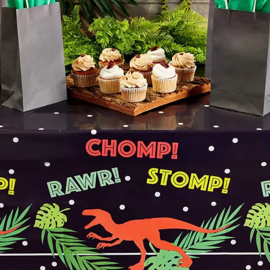 T-Rex Themed Plastic Tablecloth for Dinosaur Birthday Party (Black, 54 x 108 in, 3 Pack) {3}