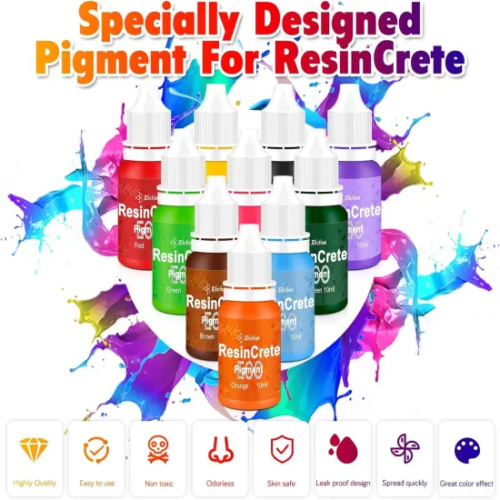 JDiction ResinCrete Pigment, 10 Color Highly Concentrated ResinCrete Dye for DIY Jewelry Making, Vivid Color Premium Quality Easy to Use for Paint, Craft-10ml Each {2}
