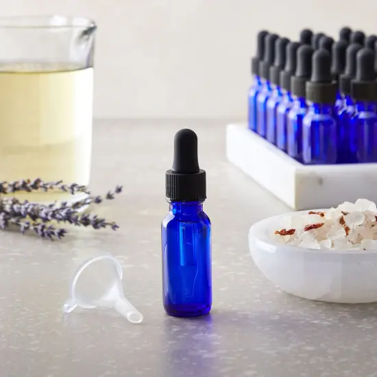 48 Count 0.5 oz Blue Glass Dropper Bottles and 6 Funnels (15 ml, 54 Pieces) {4}