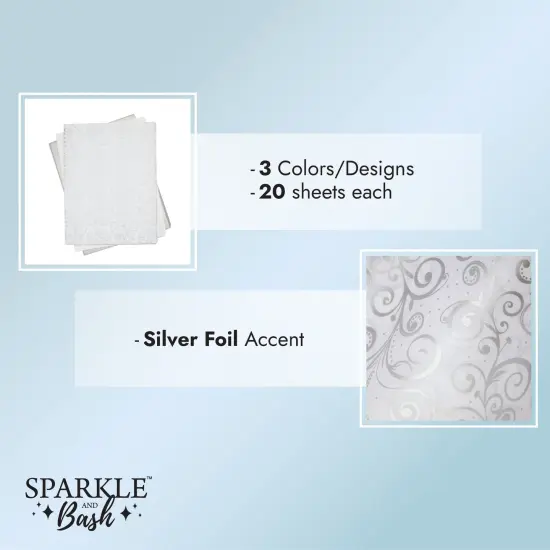 Wrapping Tissue Paper Bulk for Gift Bags, 3 Colors - Silver, White, Metallic Silver (60 Sheets) {4}