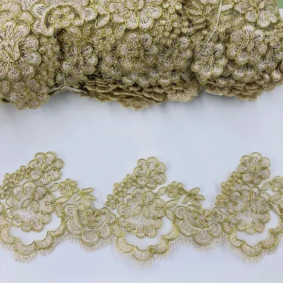 1 Yard Beautiful Corded Lace Trimming Embroidered on 100% Polyester Net Mesh 4 Inch Width Ivory with Silver {2}