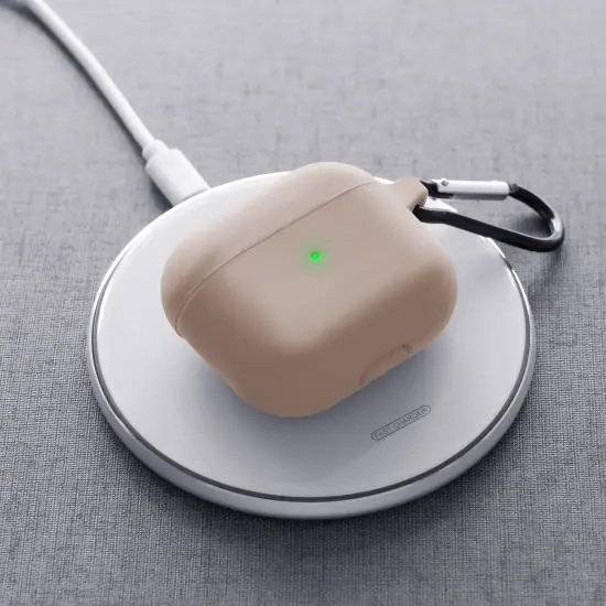 Insten Silicone Case Compatible with Airpods 3 3rd Gen 2021 Earbuds Protective Cover, Front LED Visible, with Carrying Keychain for Girls Women Boys Men, Sand Pink {7}