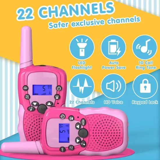 Toys for 3-12 Year Old Girls Boys, Walkie Talkies for Kids 22 Channels 2 Way Radio Toy with Backlit LCD Flashlight, 3 Miles Range for Outside, Camping, Hiking {3}