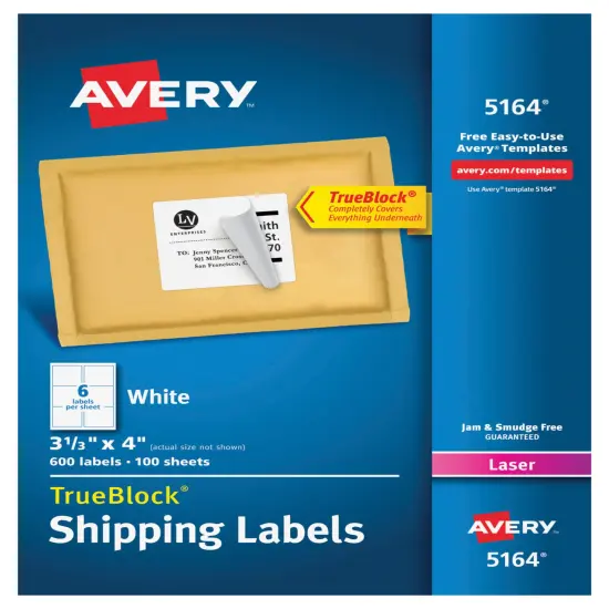 Avery TrueBlock Shipping Labels, Laser, 3-1/3 x 4 Inches, White, Pack of 600 {1}