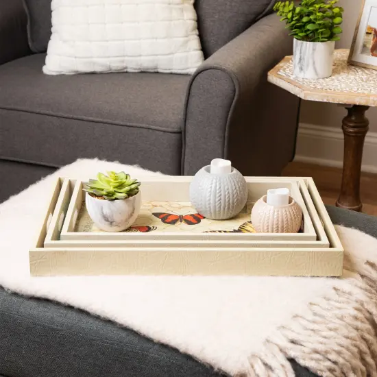 Northlight Butterfly Post Card Rectangular Serving Trays - 19" - Set of 3 Ivory {1}