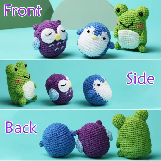 3 Pattern Animals Crochet Kit - Owl, Penguin, Frog (Green) {4}