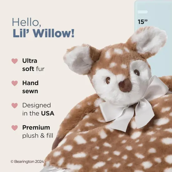 Bearington Baby Lil&rsquo; Willow Snuggler, 15 Inch Woodland Baby Fawn Plush Stuffed Animal Security Blanket Lovey for Babies, For Ages 0-3 Brown {2}