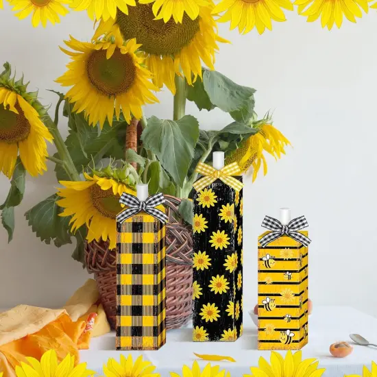 3 Pcs Sunflower Wood Table Block Decoration Tiered Tray Decor Wooden Tabletop Sign Farmhouse Rustic Wooden Sign Centerpieces for Summer Home Party Table {4}