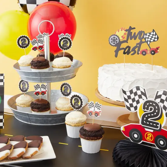 51 Piece Two Fast Car Themed Birthday Decorations, Party Supplies Including Banner, Cake Toppers, Balloons, Centerpieces, and Wall Signs Multicolor {3}