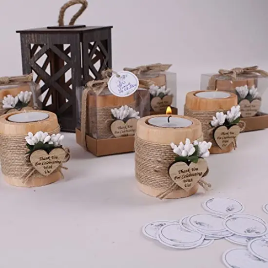 10 Pck Wood Tealight Candle Holder, Bridal Shower Tealight Holder Thank You Gifts, Wedding Party Favors for Guests, Wooden Cylinder Candle Holders for Table Centerpiece (Heart Tag, Light Brown) {1}