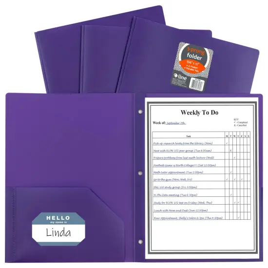 C-Line 2-Pocket Poly Portfolio with Prongs, Purple, Pack of 25 {3}
