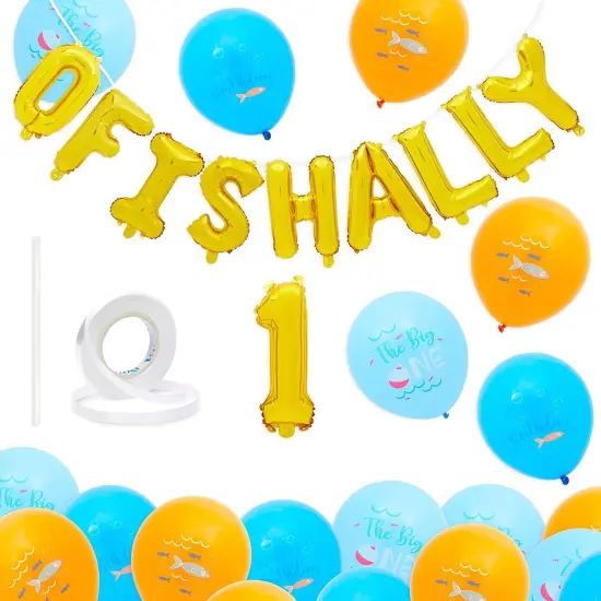 The Big One Balloons for 1st Birthday Party, Ofishally 1 Decorations (61 Pieces) Multicolor {1}