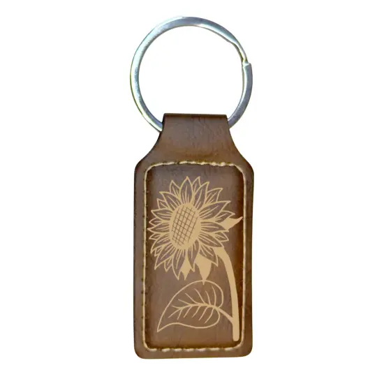 Keychain - Rectangle - Sunflower - Leather Rawhide/Black {4}