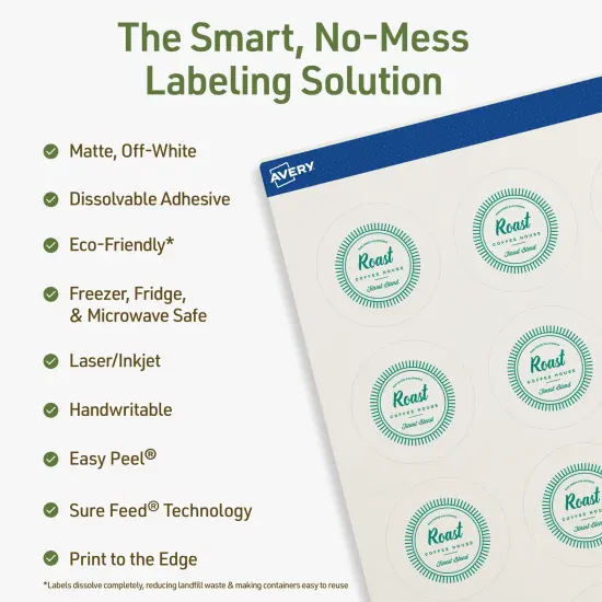 Avery Dissolvable Labels, 1.75" Diameter Round {8}