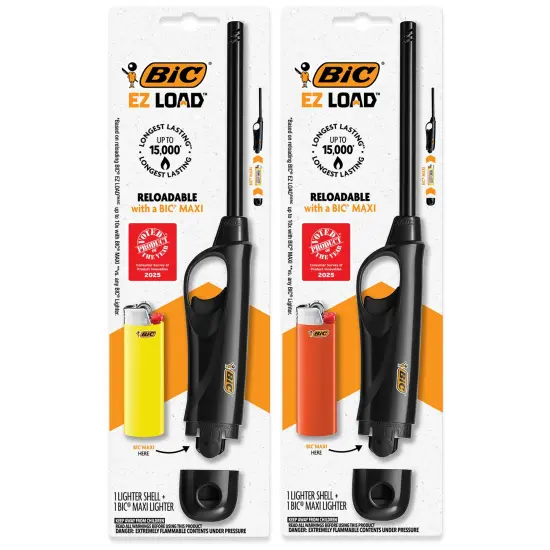 BIC EZ LOAD Lighter, Pack of 1 EZ LOAD Long Lighter Shell and 1 Maxi Pocket Lighter, Colors May Vary {2}